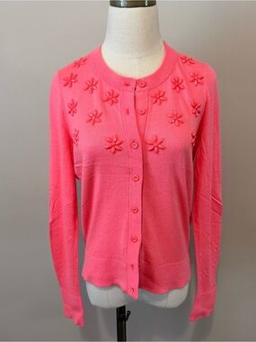 kate spade Coral Pink Floral Appliqué Button Cardigan